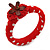 Red/ White Polka Dot Fabric Bangle with Crochet/ Leather Flower - 17cm L