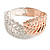 Statement Double Leaf Clear Crystal Hinged Bangle Bracelet in Silver/ Rose Gold Tone - 17cm Long