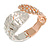 Statement Double Leaf Clear Crystal Hinged Bangle Bracelet in Silver/ Rose Gold Tone - 17cm Long - view 7
