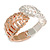 Statement Double Leaf Clear Crystal Hinged Bangle Bracelet in Silver/ Rose Gold Tone - 17cm Long - view 3