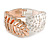 Statement Double Leaf Clear Crystal Hinged Bangle Bracelet in Silver/ Rose Gold Tone - 17cm Long - view 6