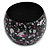 Wide Chunky Wooden Bangle Bracelet Abstract Pattern in Black/ White/ Pink - Medium Size - view 4