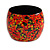 Wide Chunky Wooden Bangle Bracelet Abstract Pattern in Red/ Black/ Yellow - Medium Size