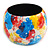 Multicoloured Wide Chunky Wooden Bangle Bracelet with Smudged Pattern - Medium Size
