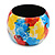 Multicoloured Wide Chunky Wooden Bangle Bracelet with Smudged Pattern - Medium Size - view 5