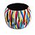 Multicoloured Wide Chunky Wooden Bangle Bracelet with Stripy Pattern - Small Size - view 2
