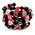 Acrylic & Shell Bead Coil Flex Bangle Bracelet (Black & Pink)