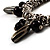 Silver Tone Link Bead Charm Flex Bracelet (Black) - view 3