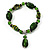 Emerald Green Glass and Ceramic Bead Charm Flex Bracelet - 19cm Long