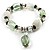 Pale Green & Milk White Resin & Glass Charm Flex Bracelet (Silver Tone)