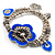 2-Strand Blue Floral Charm Bead Flex Bracelet (Antique Silver Tone)