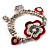 2-Strand Red Floral Charm Bead Flex Bracelet (Antique Silver Tone) - view 5