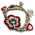 2-Strand Red Floral Charm Bead Flex Bracelet (Antique Silver Tone) - view 2