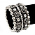 Wide Rose Crystal Flex Bracelet In Antique Silver Metal - Up to 19cm Length