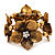 4 Large Diamante Flower Flex Bracelet In Antique Gold - up to 18cm Length