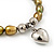 Brass Coloured Freshwater Pearl Silver Metal 'Heart' Flex Bracelet (Up To 19cm Length) - view 3