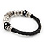 Silver Tone Metal Bead Black Leather Flex Bracelet - up to 20cm Length - view 4