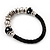 Silver Tone Metal Bead Black Leather Flex Bracelet - up to 20cm Length - view 5