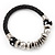 Silver Tone Metal Bead Black Leather Flex Bracelet - up to 20cm Length - view 2