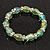 Light Green Glass Bead With Clear Crystals Silver Rings Flex Bracelet - 18cm Length