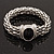 Silver Plated Mesh Magnetic Bracelet With Black Central Stone - 18cm Length