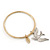 Thin Hammered Charm 'Swallow & Medallion' Bangle In Gold Plating - 18cm Length