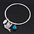 Thin Hammered Charm 'Swallow, Turquoise Bead & Medallion' Bangle In Silver Plating - 18cm Length - view 5