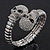 Clear Crystal 'Double Skull' Flex Bracelet In Rhodium Plating - Adjustable - view 2