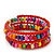 Teen's Brick Red Glass/ Multicoloured Wood Bead Multistrand Flex Bracelet - Adjustable