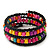 Teen's Black Glass/ Multicoloured Wood Bead Multistrand Flex Bracelet - Adjustable