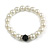 Classic Style Glass Pearl Stretch Bracelet with Black Faceted Acrylic Gem and Swarovski Crystal Detailing - 10mm diameter/ Up to 20cm Length