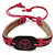 Unisex Black/ Pink Leather 'Peace' Friendship Bracelet - Adjustable