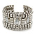 Wide Rhodium Plated Structured Bracelet With Clear Crystals - 17cm (9cm Extension) - view 4
