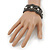 Wide Gun Metal Mesh Chain Structured Bracelet With Clear Crystals - 17cm (9cm Extension) - view 3
