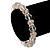 Pale Pink/ Transparent Glass Bead With Silver Tone Crystal Ring Stretch Bracelet - up to 21cm Length - view 2