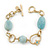 Vintage Inspired Pale Blue Acrylic Bead Hammered Oval Link Bracelet In Gold Plating With T-Bar Closure - 19cm Length