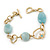 Vintage Inspired Pale Blue Acrylic Bead Hammered Oval Link Bracelet In Gold Plating With T-Bar Closure - 19cm Length - view 6