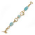 Vintage Inspired Pale Blue Acrylic Bead Hammered Oval Link Bracelet In Gold Plating With T-Bar Closure - 19cm Length - view 3