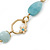 Vintage Inspired Pale Blue Acrylic Bead Hammered Oval Link Bracelet In Gold Plating With T-Bar Closure - 19cm Length - view 5
