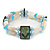 Two Strand Shell, Glass, Imitation Pearl Bead Flex Bracelet (Cream, Light Blue Colours) - 18cm Length