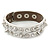 Crystal Studded White Faux Leather Strap Bracelet (Silver Tone) - Adjustable up to 22cm - view 2