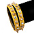 Crystal Studded Yellow Faux Leather Strap Bracelet (Gold Tone) - Adjustable up to 22cm - view 2