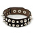 Crystal Studded Dark Brown Faux Leather Strap Bracelet (Silver Tone) - Adjustable up to 22cm