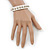 Crystal Studded White Faux Leather Strap Bracelet (Silver Tone) - Adjustable up to 20cm - view 2