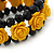Romantic Yellow Resin Rose, Black Glass Bead Flex Bracelet - 19cm Length - view 3