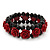 Romantic Dark Red Resin Rose, Black Glass Bead Flex Bracelet - 19cm Length