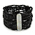 Wide Multistrand Black Glass Beaded Flex Bracelet With Mother Of Pearl Bars - 21cm L - view 2