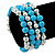 Light Blue Ceramic & Worn Silver Tone Acrylic Bead Coiled Flex Bracelet - Adjustable