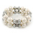 Chunky Imitation Pearl & Mirror Silver Glass Bead, Crystal Flex Bracelet - 19cm L - view 9