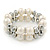 Chunky Imitation Pearl & Mirror Silver Glass Bead, Crystal Flex Bracelet - 19cm L - view 2